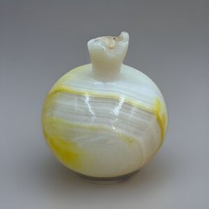 Vintage Italian Alabaster Fruit, Yellow and White Carved Stone - Pomegranate